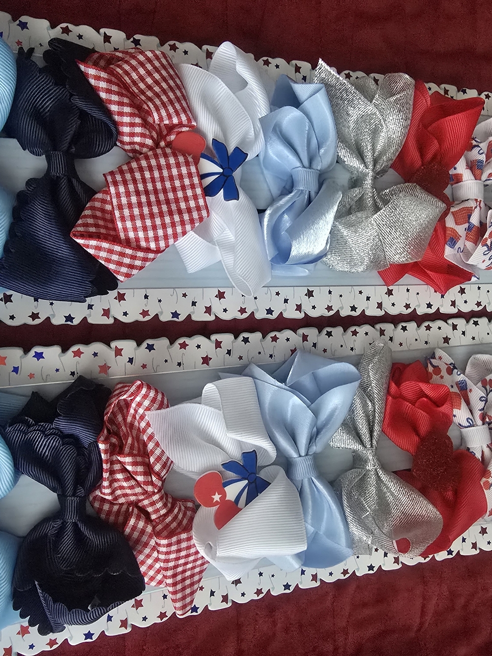 Kids, Ribbon Hair Bows Pack - Patriotic Red, White, Blue, Silver. (2)